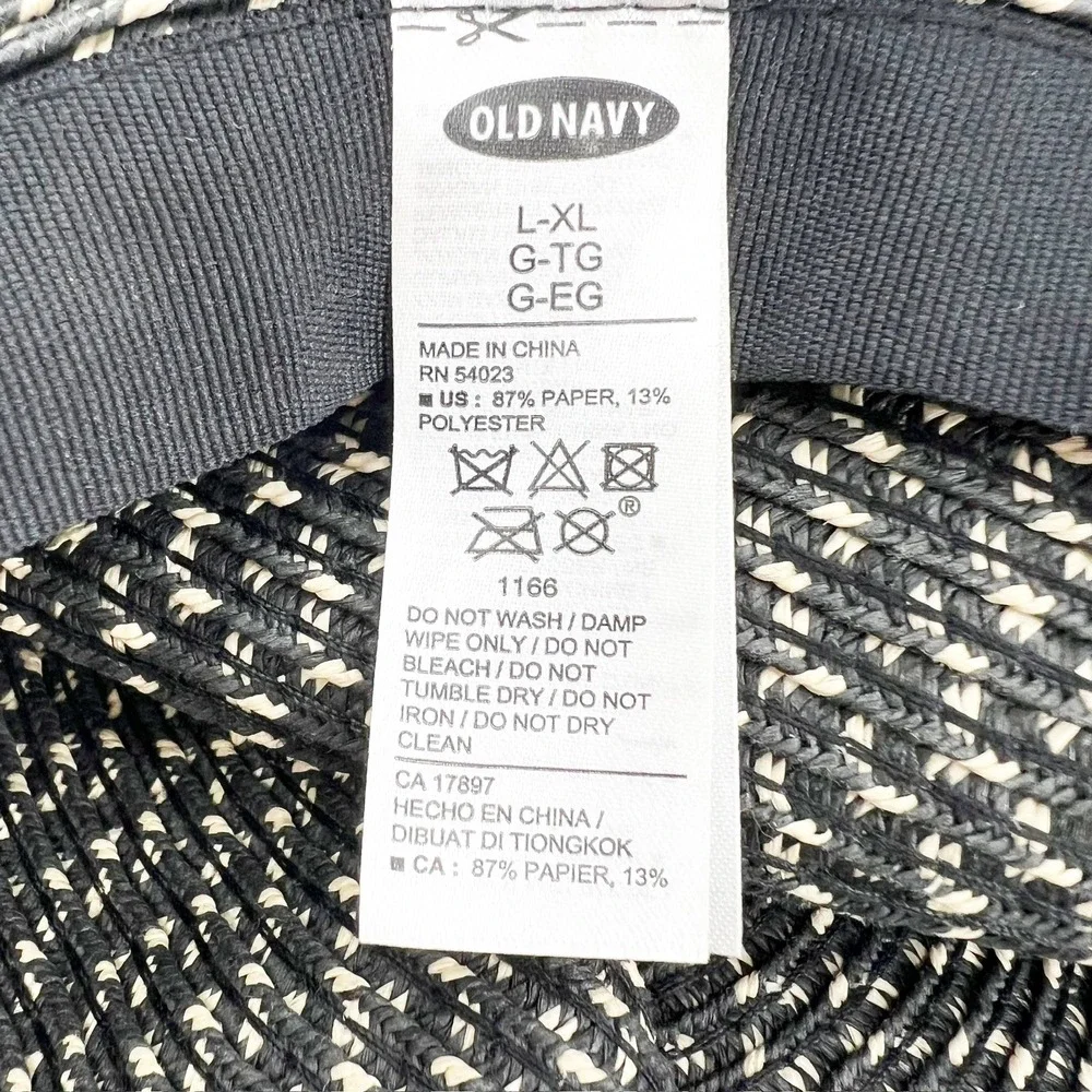 Old Navy Sun Hat Womens L-XL Black White Excellent Wide Brim Woven Paper Straw